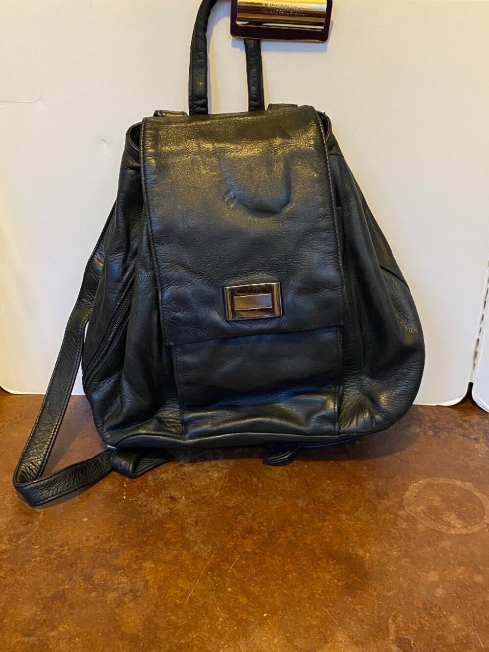 1990s Perlina NEW YORK Black Leather Mini Backpack Vintage Club Wear